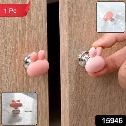 Wukusy cute bunny ear cabinet door knob handle in white with bunny face design for children's furniture or playful decor.