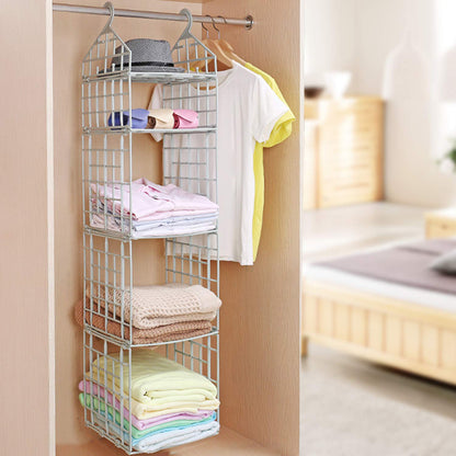 Wukusy 4526 multipurpose 5-layer folding clothes storage rack with shelves for socks, scarves, T-shirts, and wardrobe organization.