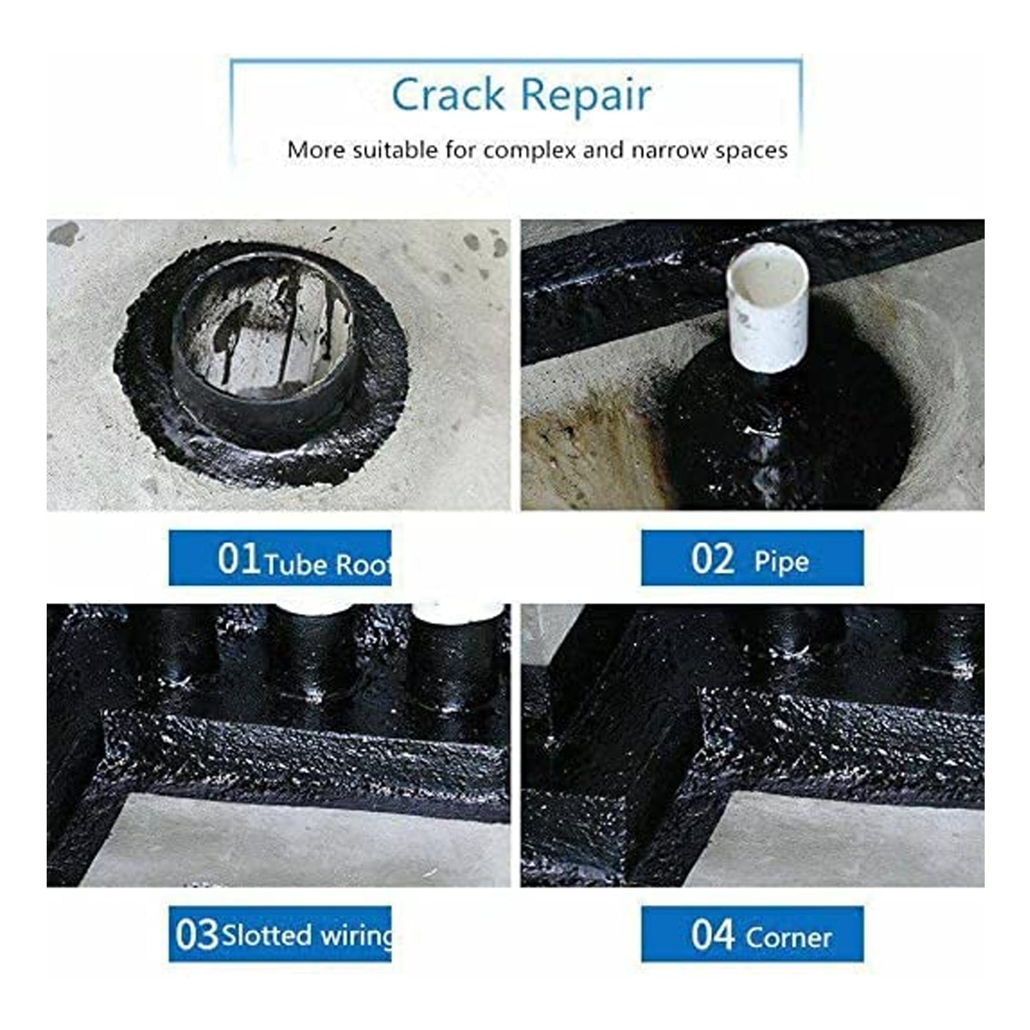 Wukusy Waterproof Leak Filler Spray Rubber Flexx sealant in black, 450ml, showing spray nozzle and repaired crack on a surface