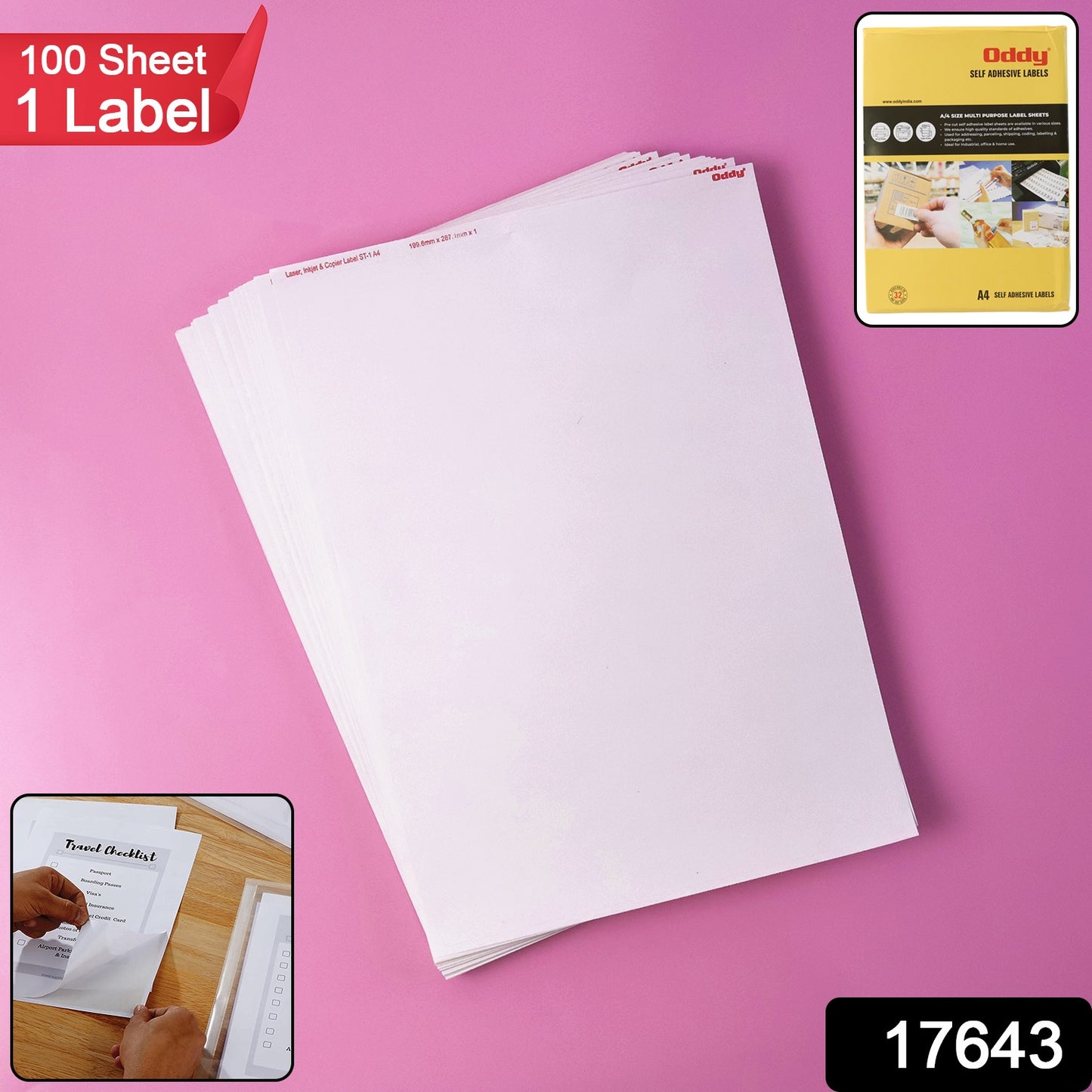 A4 full-sheet label sheets from Wukusy with 100 self-adhesive labels, shown stacked on a plain background.