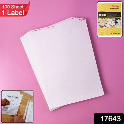 A4 full-sheet label sheets from Wukusy with 100 self-adhesive labels, shown stacked on a plain background.