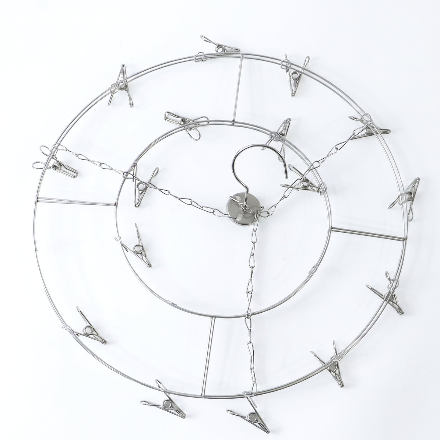 Wukusy stainless steel round multi-clip drying hanger for socks and underwear, with multiple clips for laundry drying.