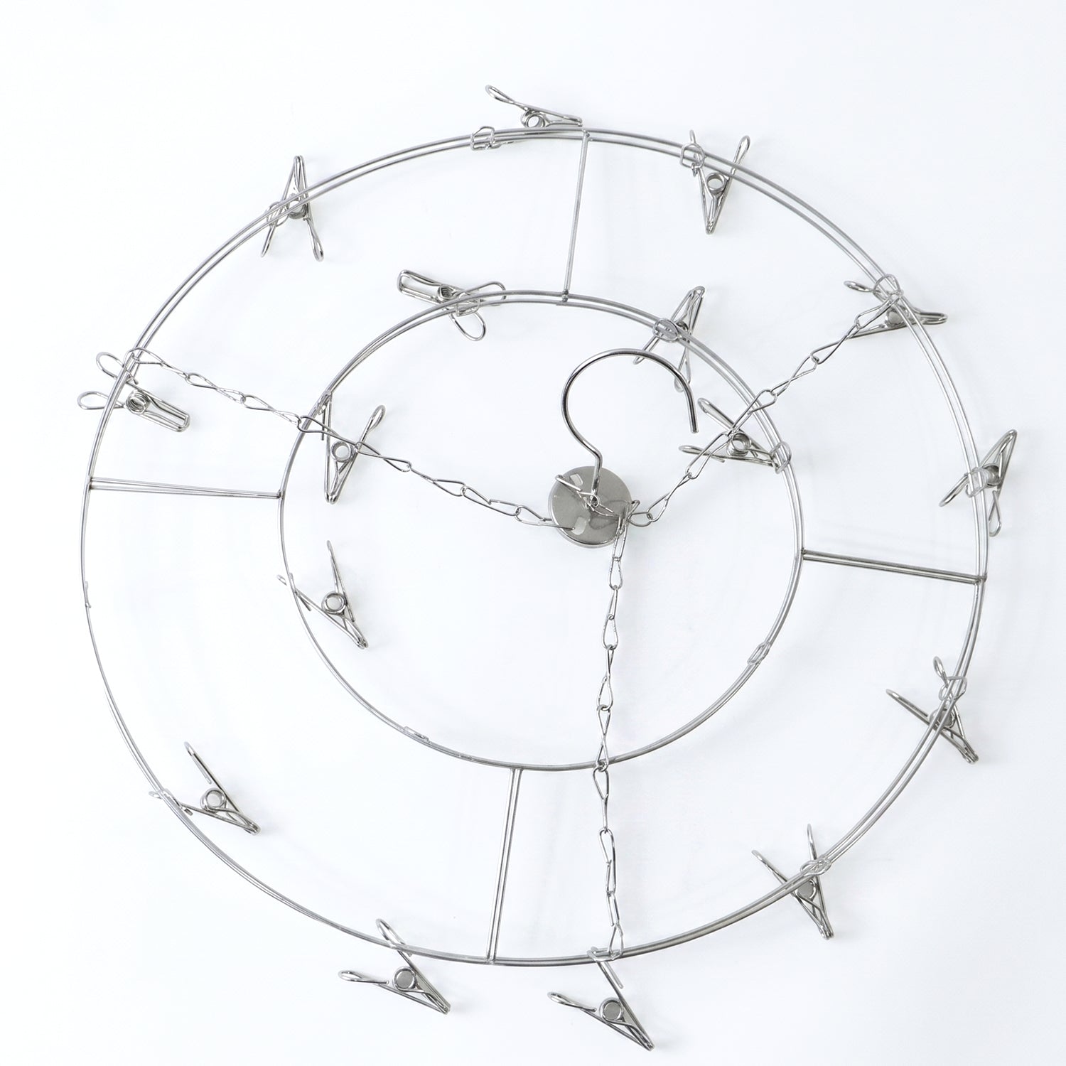 Wukusy stainless steel round multi-clip drying hanger for socks and underwear, with multiple clips for laundry drying.