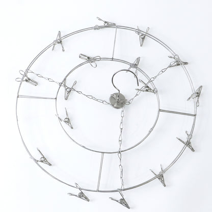 Wukusy stainless steel round multi-clip drying hanger for socks and underwear, with multiple clips for laundry drying.