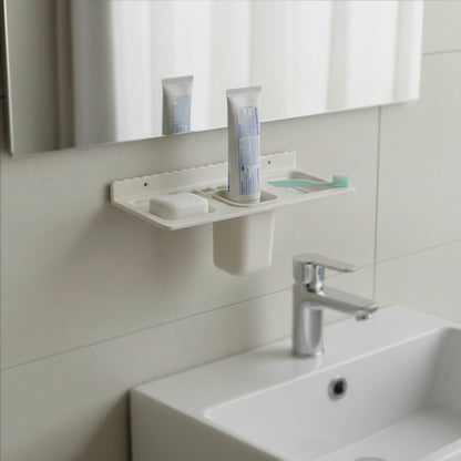 Wall-mounted bathroom organizer by Wukusy with four compartments for toiletries and accessories, ideal for home improvement.
