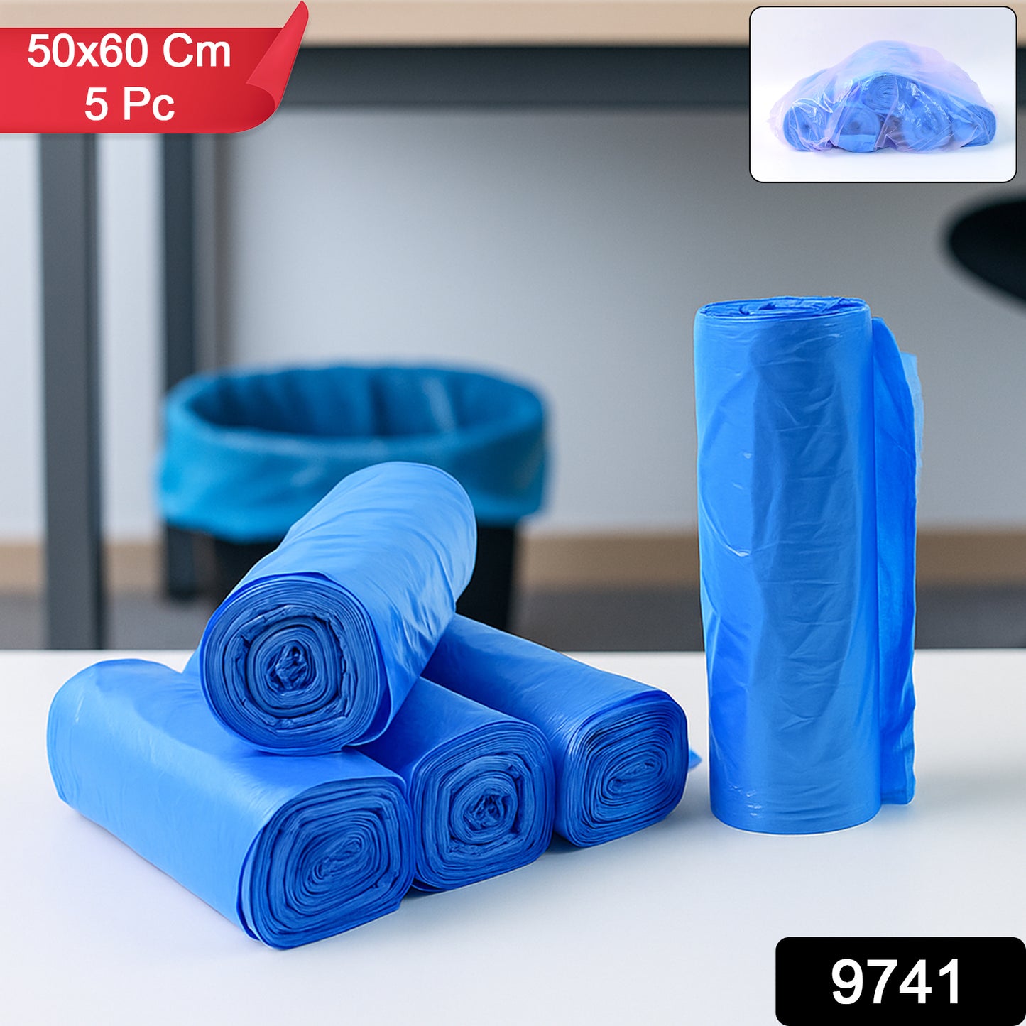 Set of five high-quality Wukusy garbage bags, 50x60 cm, ideal for waste disposal with durable, tear-resistant plastic.