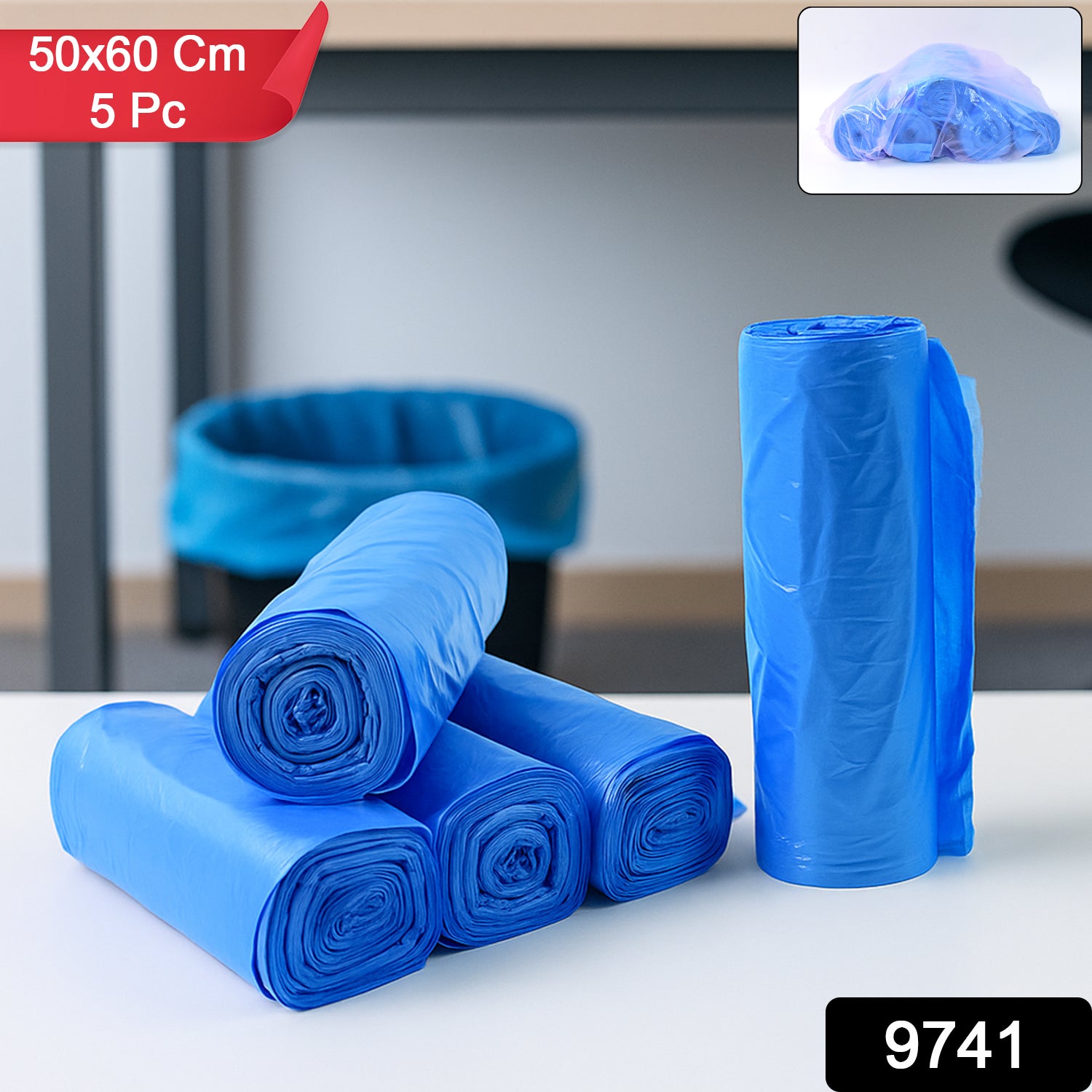 Set of five high-quality Wukusy garbage bags, 50x60 cm, ideal for waste disposal with durable, tear-resistant plastic.