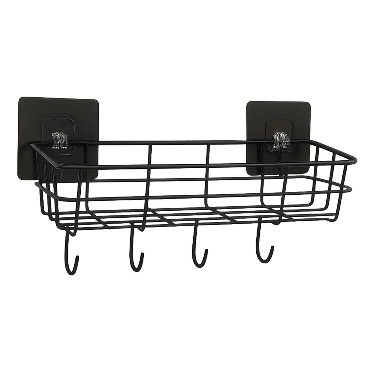 Set of two heavy-duty Wukusy self-adhesive wall storage baskets with hooks, ideal for organizing home spaces.