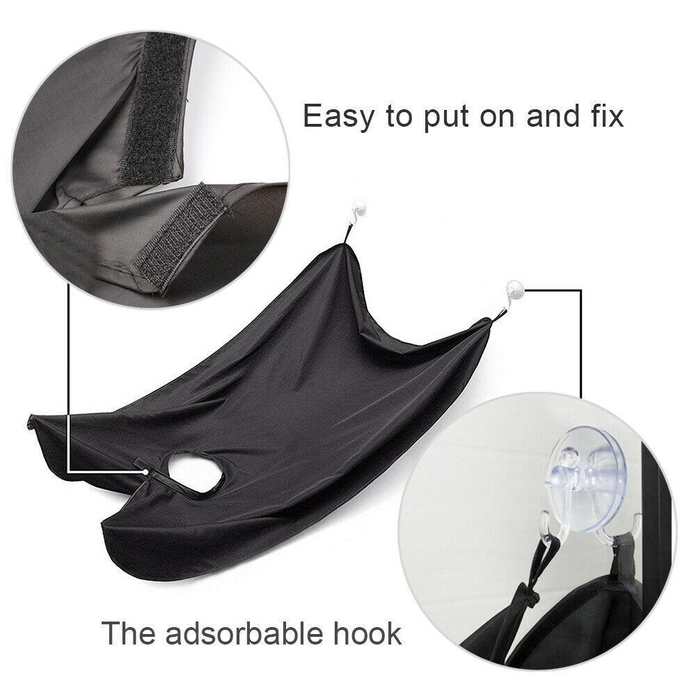 Wukusy black beard grooming apron with hair catcher, designed for grooming and trimming, featuring adjustable neck strap and water-resistant material.