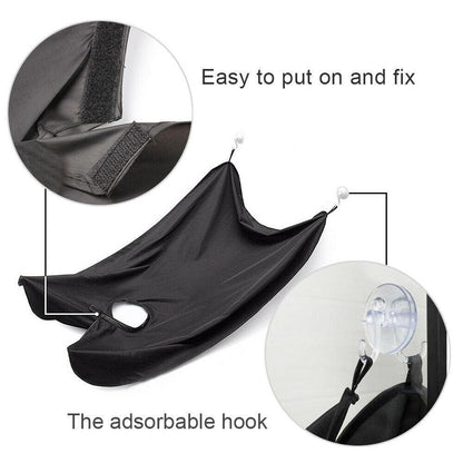Wukusy black beard grooming apron with hair catcher, designed for grooming and trimming, featuring adjustable neck strap and water-resistant material.