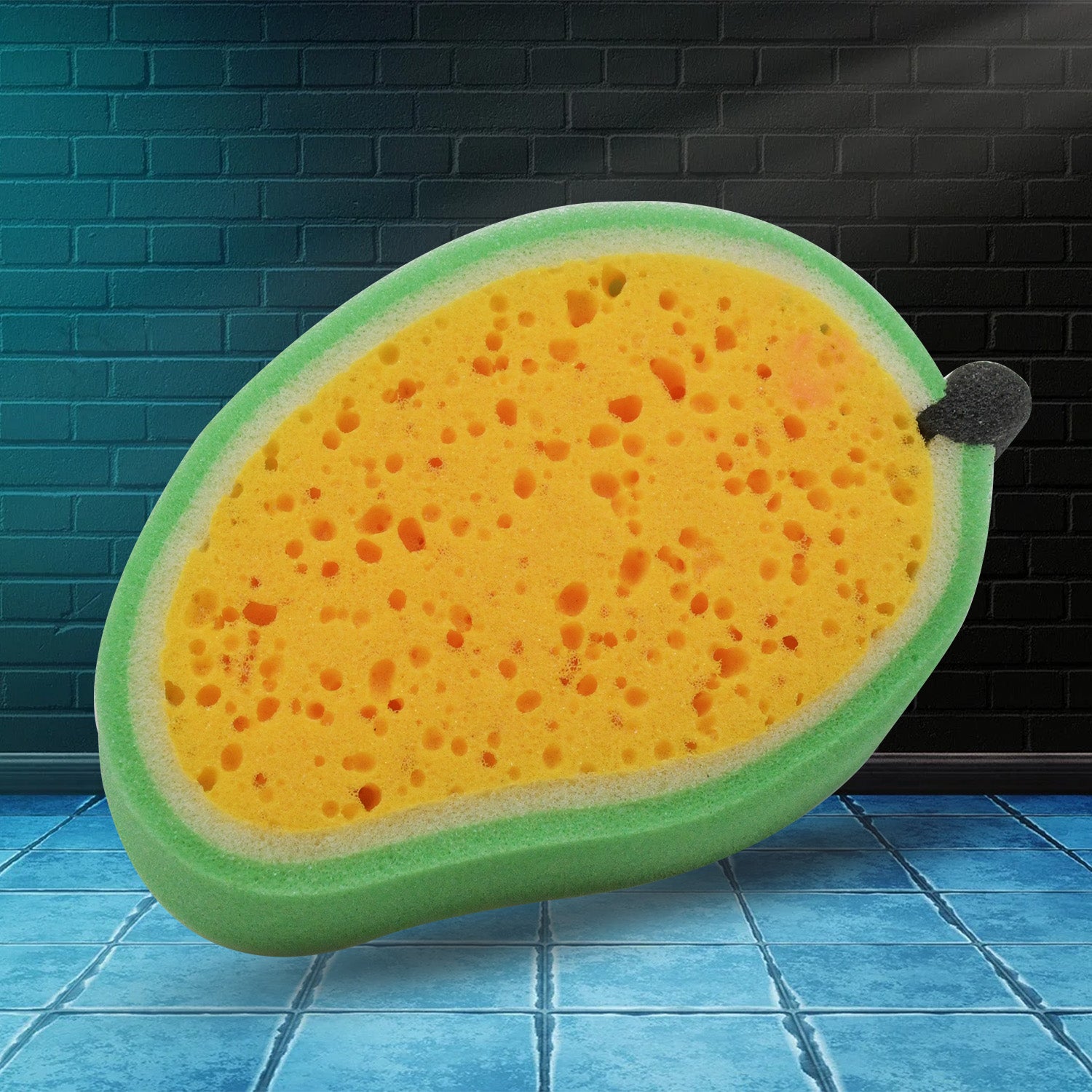 Wukusy 7306 mango-shaped kitchen sponge for dishwashing and cleaning, with soft scrubber surface for kitchen and bathroom use