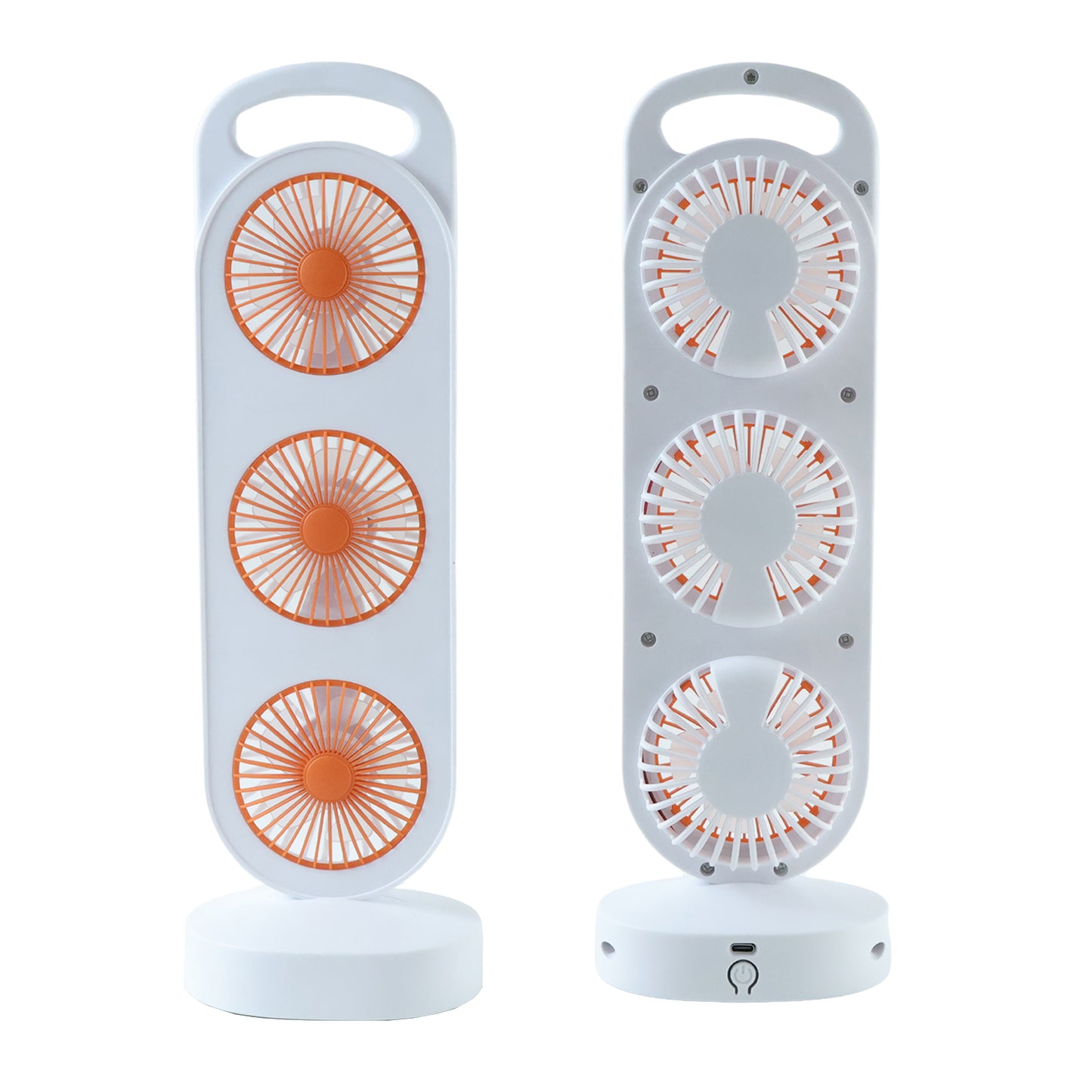Wukusy portable 3-in-1 triple head table fan with adjustable heads and compact design, shown on a desk.