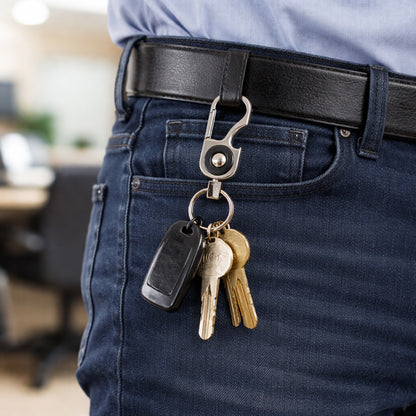 Heavy-duty metal key holder clip by Wukusy, designed for securely organizing keys on a durable keychain.