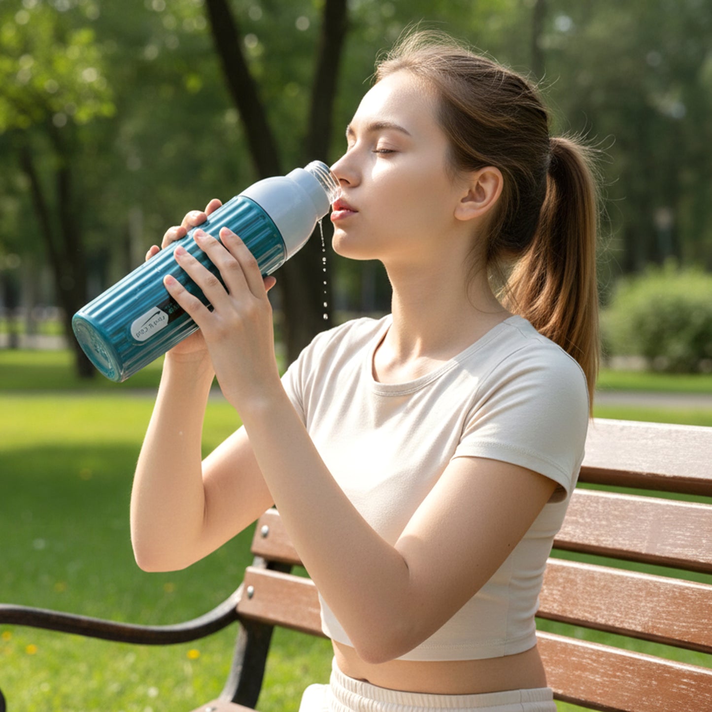 Wukusy Aqua Sports Sipper Water Bottle, 1000 ml, clear plastic with blue lid and built-in sipper for active hydration.