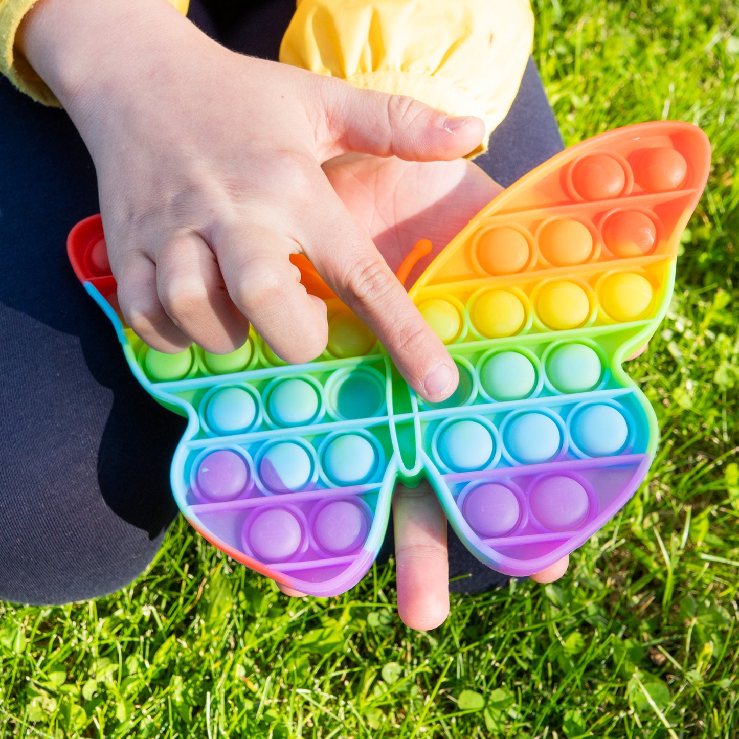 Wukusy butterfly and car shape pop fidget toy with bubbles, sensory toy for stress relief and fun for kids and adults.