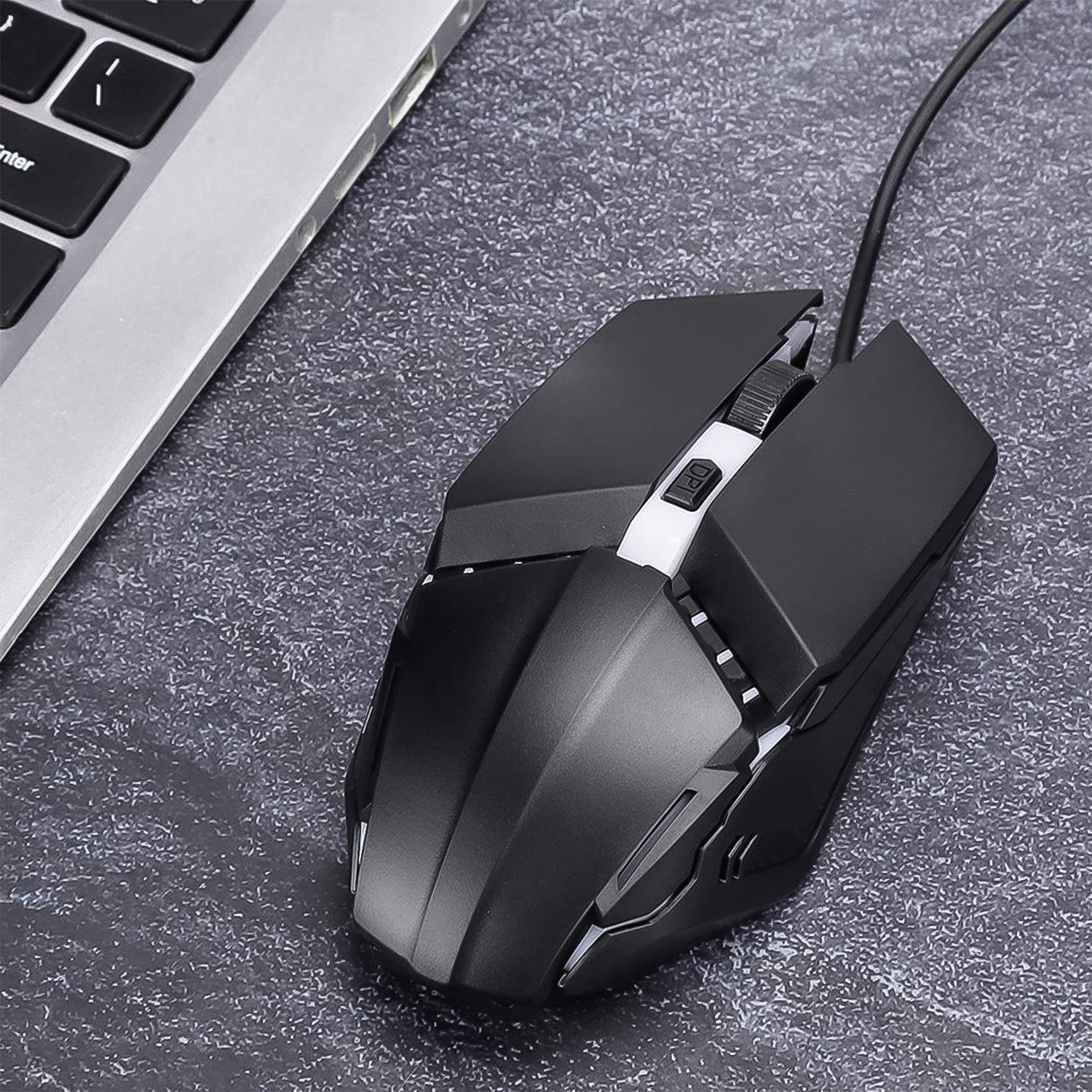 Wukusy USB wired ergonomic gaming mouse with adjustable DPI and textured grip, designed for comfortable extended use.