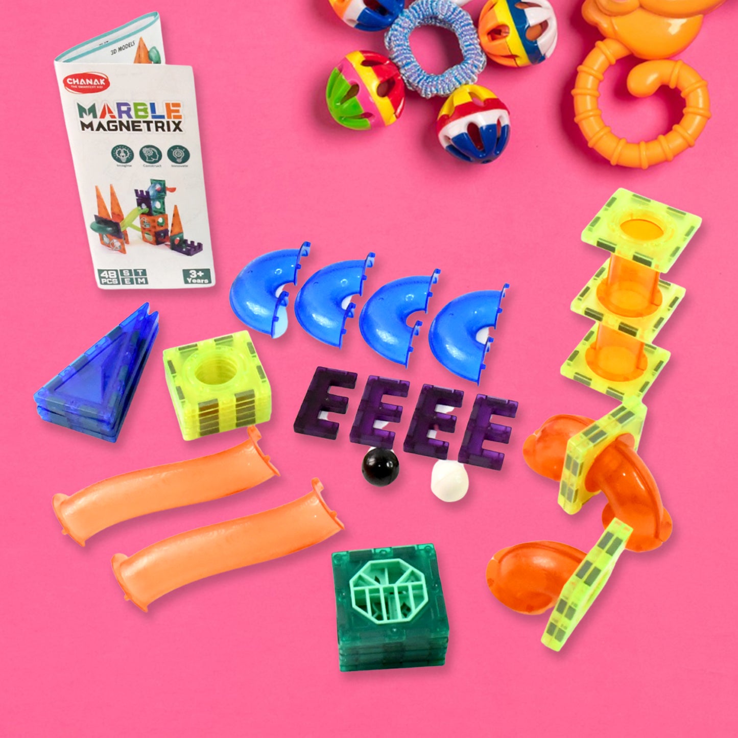 Wukusy Marble Magnetrix magnetic marble run building set with colorful plastic tracks and marbles for creative play.