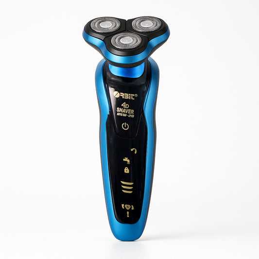 Wukusy Orbit 4D rechargeable electric shaver for men, with multiple rotary blades and ergonomic design for close grooming.