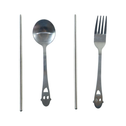 Wukusy stainless steel portable cutlery set with spoon, fork, chopsticks, and pouch for convenient dining on the go.