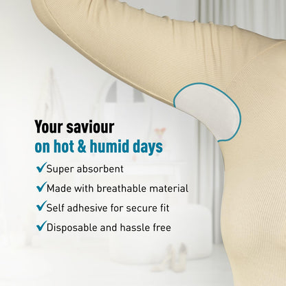 Wukusy underarm sweat pads, 10-piece pack, showing discreet, absorbent underarm pads for odor and sweat control.