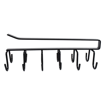 Wukusy double-row metal cupholder rack with six hooks for kitchen or home organization, durable iron multi-purpose hanger.