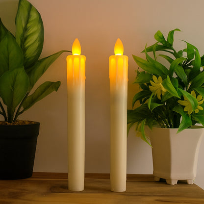 Set of 2 Wukusy LED flameless taper candles for home decor, realistic flickering light, sleek black finish, ideal for elegant ambiance.