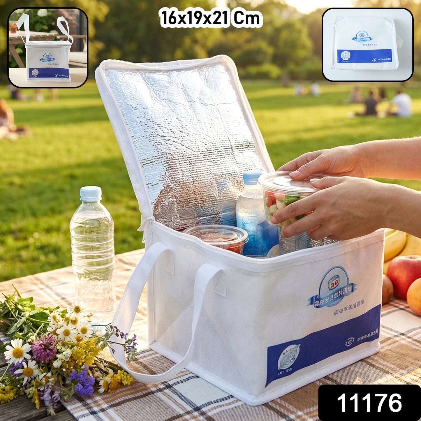 Wukusy portable insulated lunch bag with zipper closure, showing a compact, rectangular design in the image.