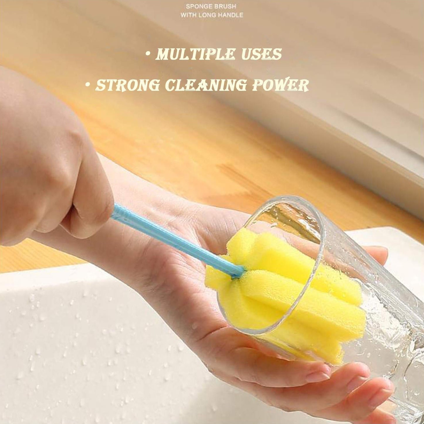 Wukusy 20cm sponge cup washing brush with bristle head for cleaning milk bottles, tea cups, and water cups in kitchen household use