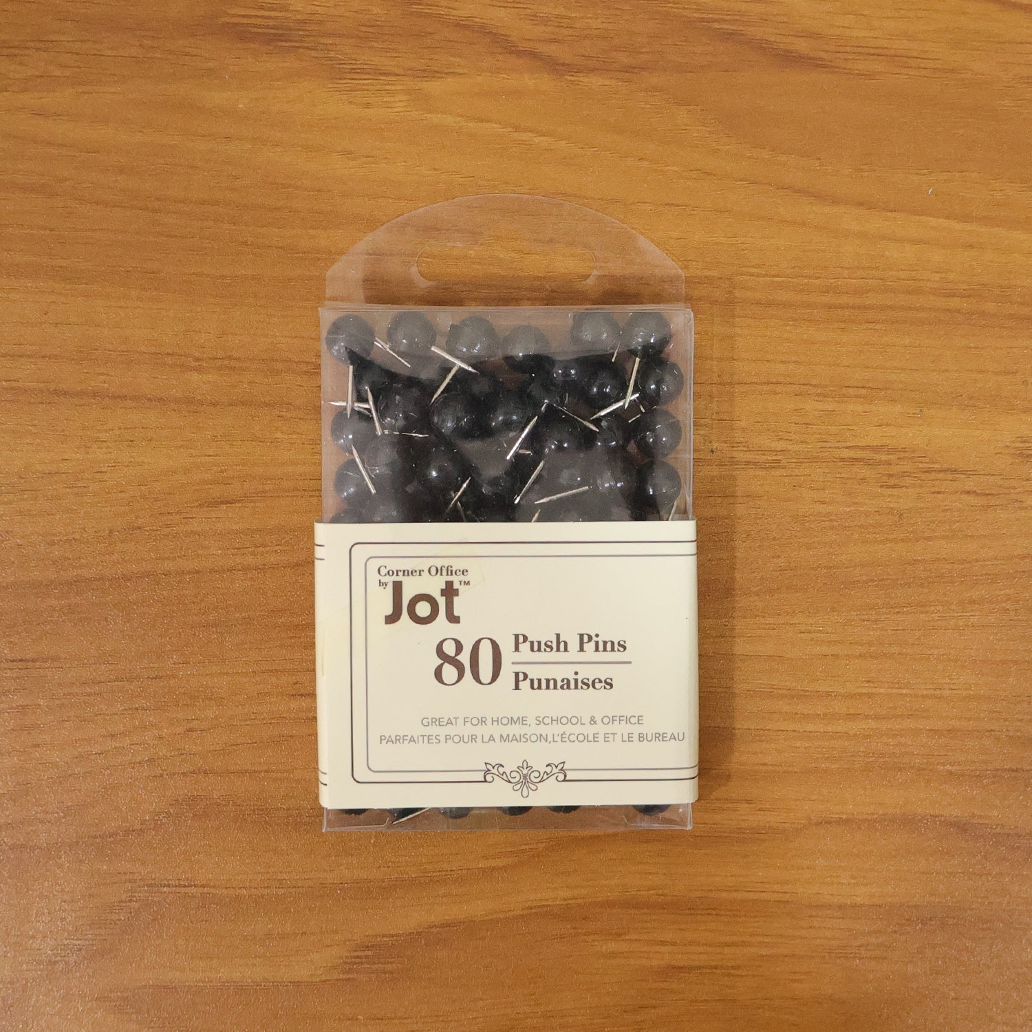 Set of three containers with round head push pins from Wukusy, including 80 colorful metal push pins for office and craft use.