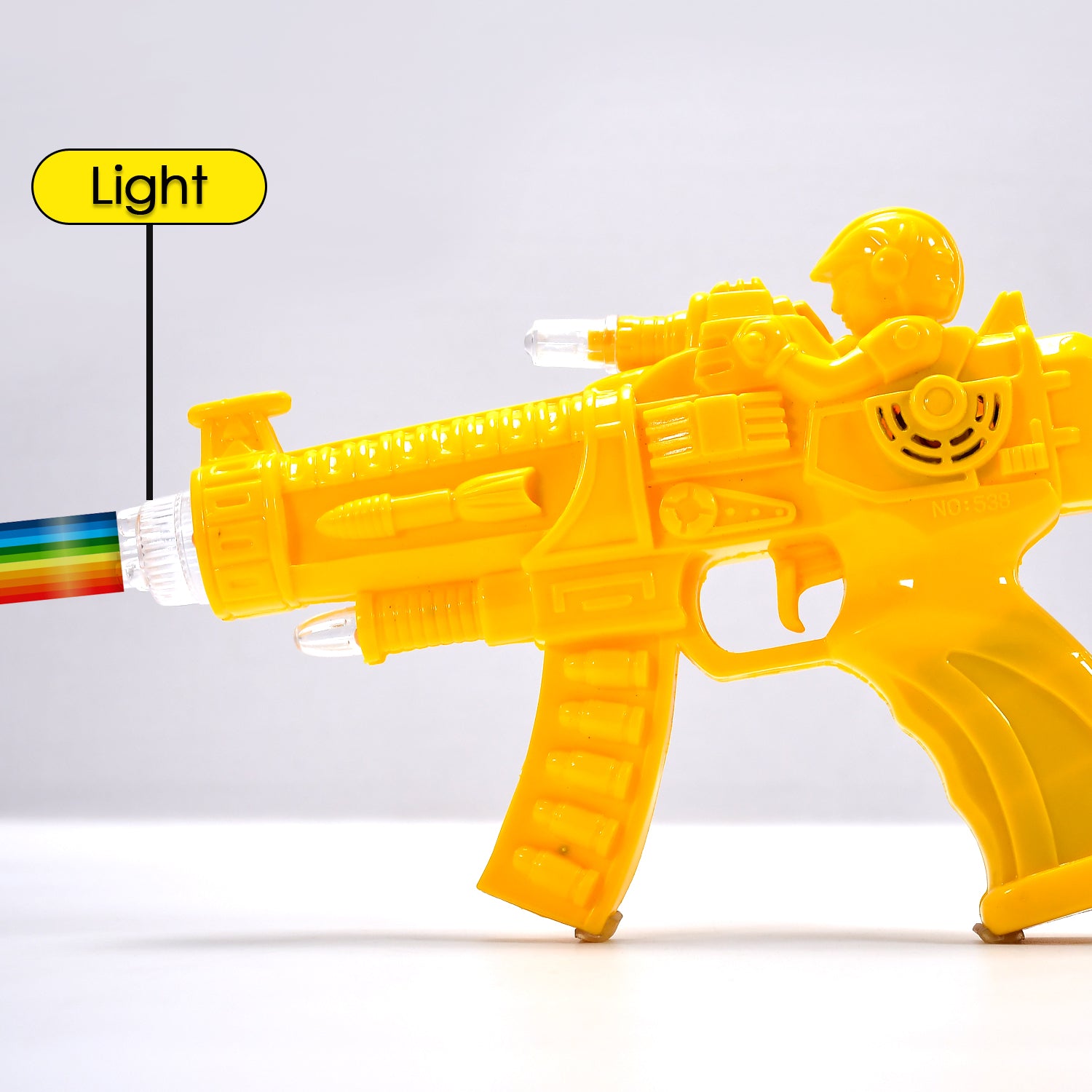 Wukusy 4412 Concept Musical Transparent Glow Gear Gun toy with rainbow light effects, featuring colorful glowing details.