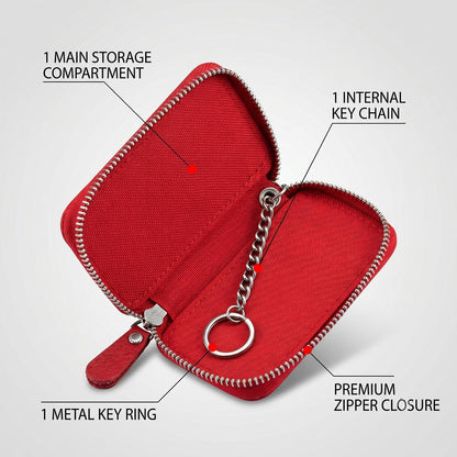 Wukusy leather car key case with zip closure and snap hook, designed as a smart key holder pouch for secure key storage.