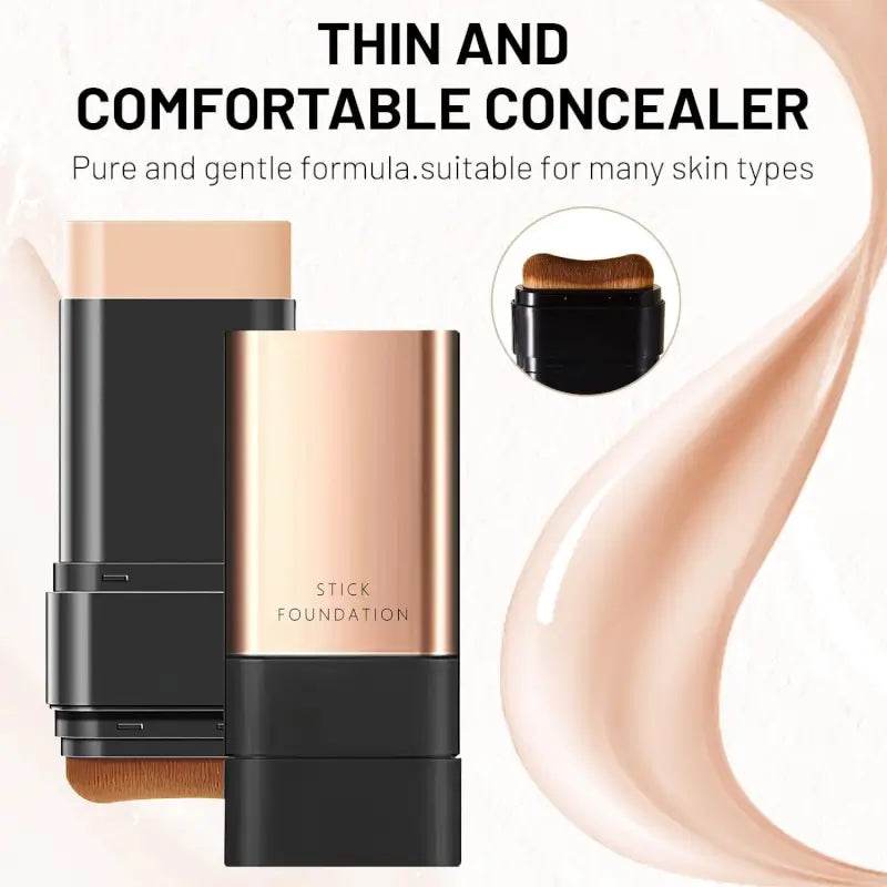 Ekom 2-in-1 luxury anti-wrinkle foundation stick with brush, natural finish, long-lasting double head makeup stick in all beauty category