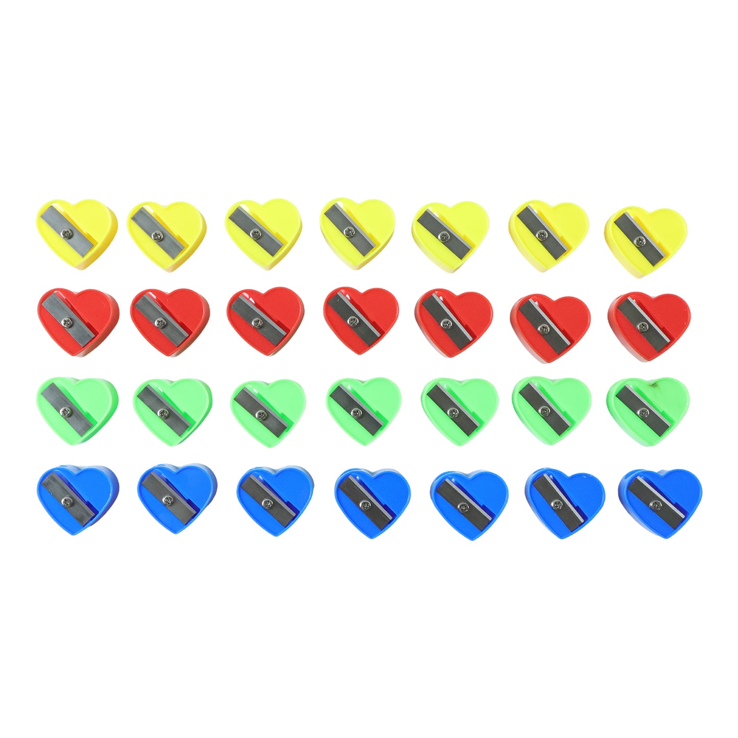 Set of five Wukusy heart-shaped pencil sharpeners in assorted colors, ideal for kids' arts and crafts projects.