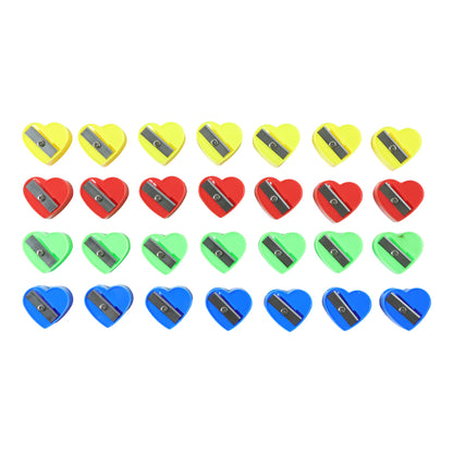 Set of five Wukusy heart-shaped pencil sharpeners in assorted colors, ideal for kids' arts and crafts projects.