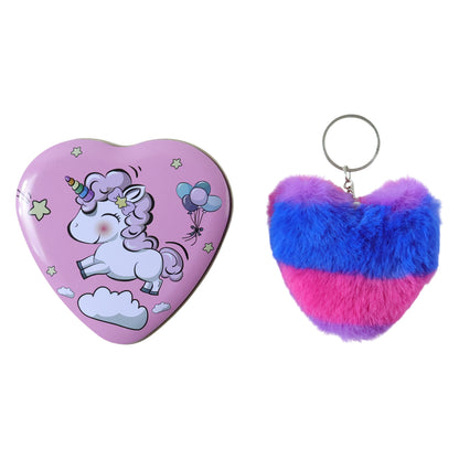 Two plush heart-shaped keychains in a gift box from Wukusy, featuring soft fabric and adorable design.