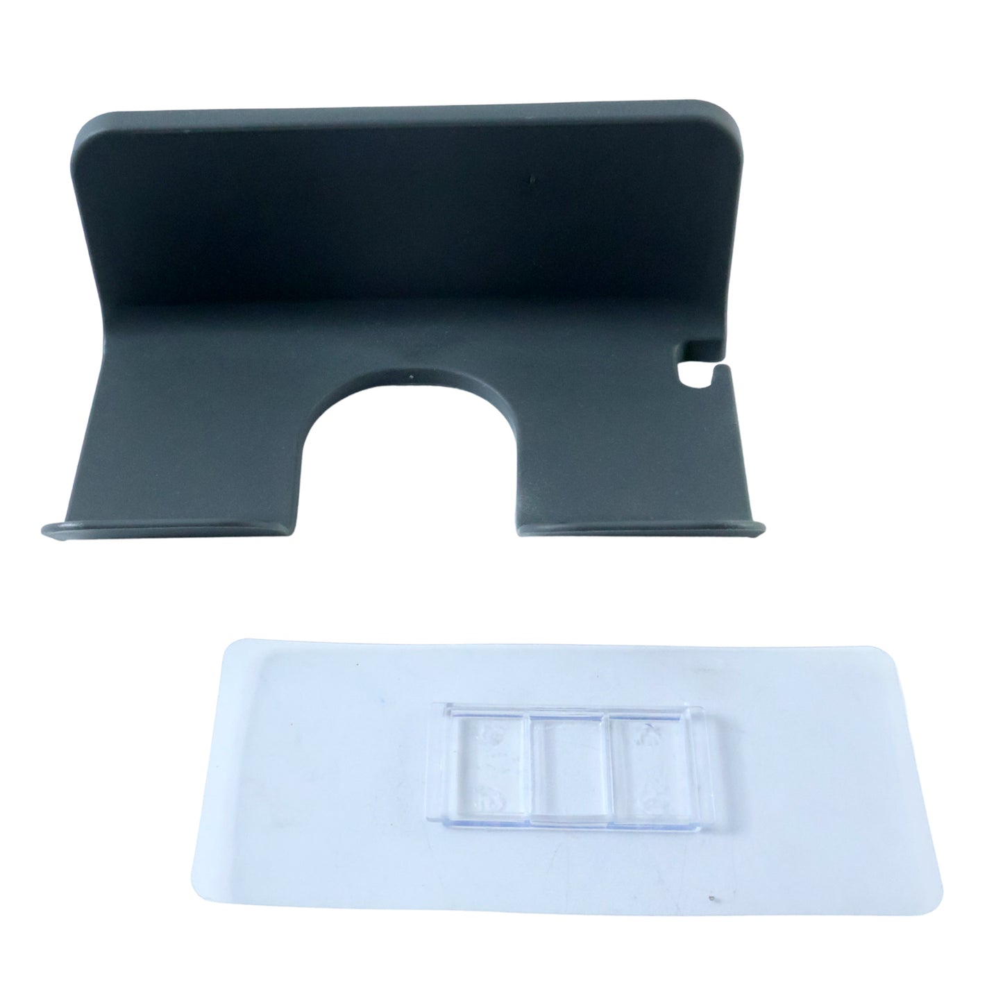 Wall-mounted Wukusy hair dryer holder showing a sleek, black plastic design with a mounting bracket for organized storage.