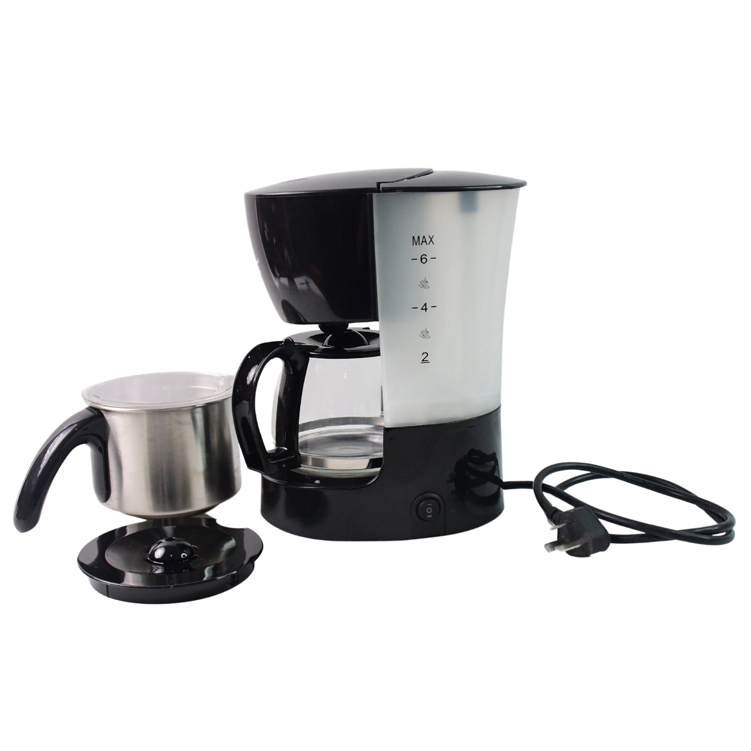Wukusy Orbit automatic drip coffee maker with 800W power and 1200ml capacity, shown with glass carafe and control panel.
