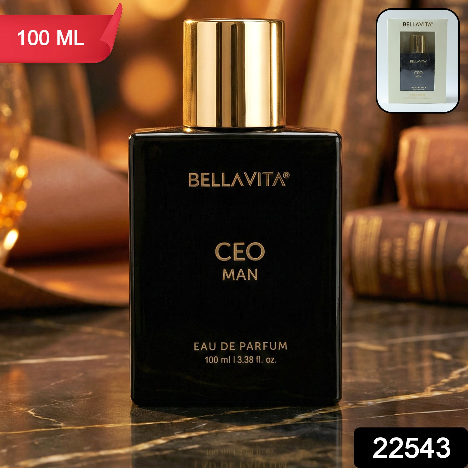 Bellavita Premium CEO Man Eau De Perfume by Wukusy, 100ml bottle with sleek design and elegant packaging.