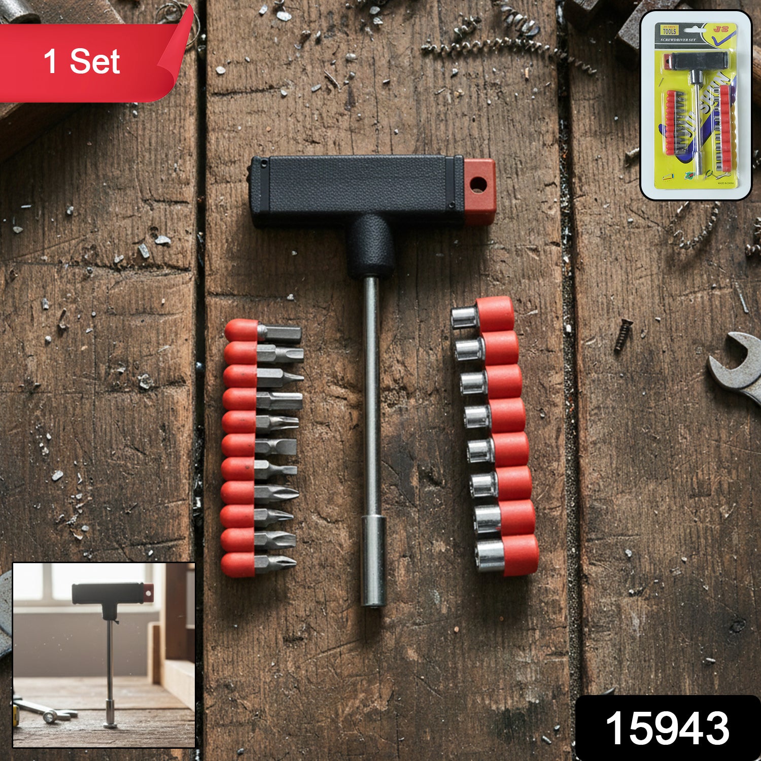Wukusy T-handle screwdriver tool kit set with multiple screwdrivers, stored in a compact plastic case for versatile repair tasks.