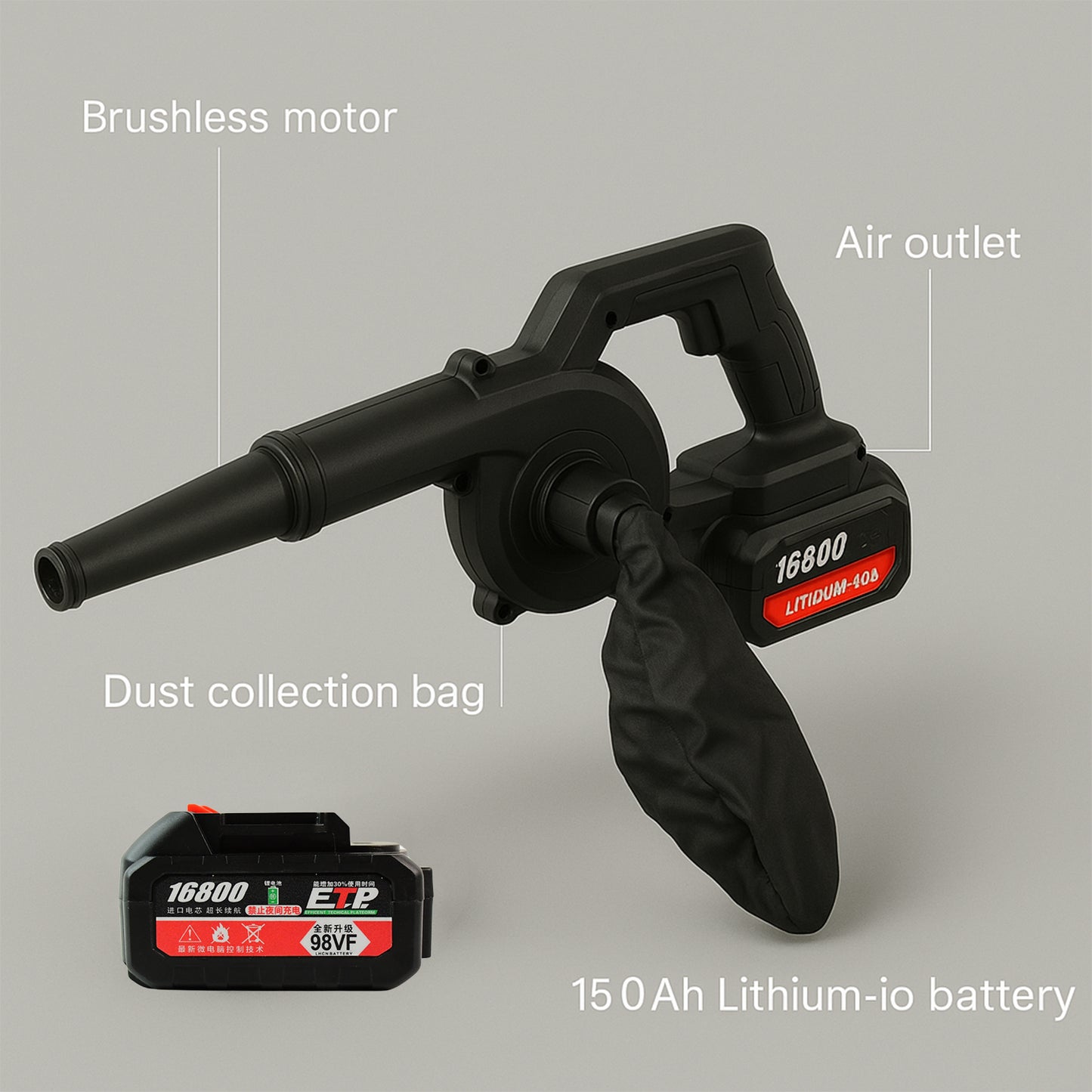 Wukusy multi-purpose home and garden air blower and vacuum combo kit with collection bag for easy cleaning and yard work.