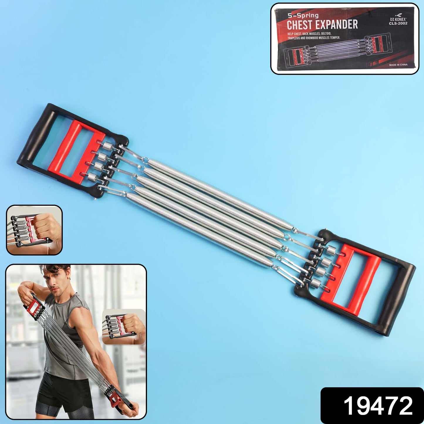 Wukusy 5-spring chest expander sports equipment for home workout, featuring multiple resistance springs and ergonomic handles.