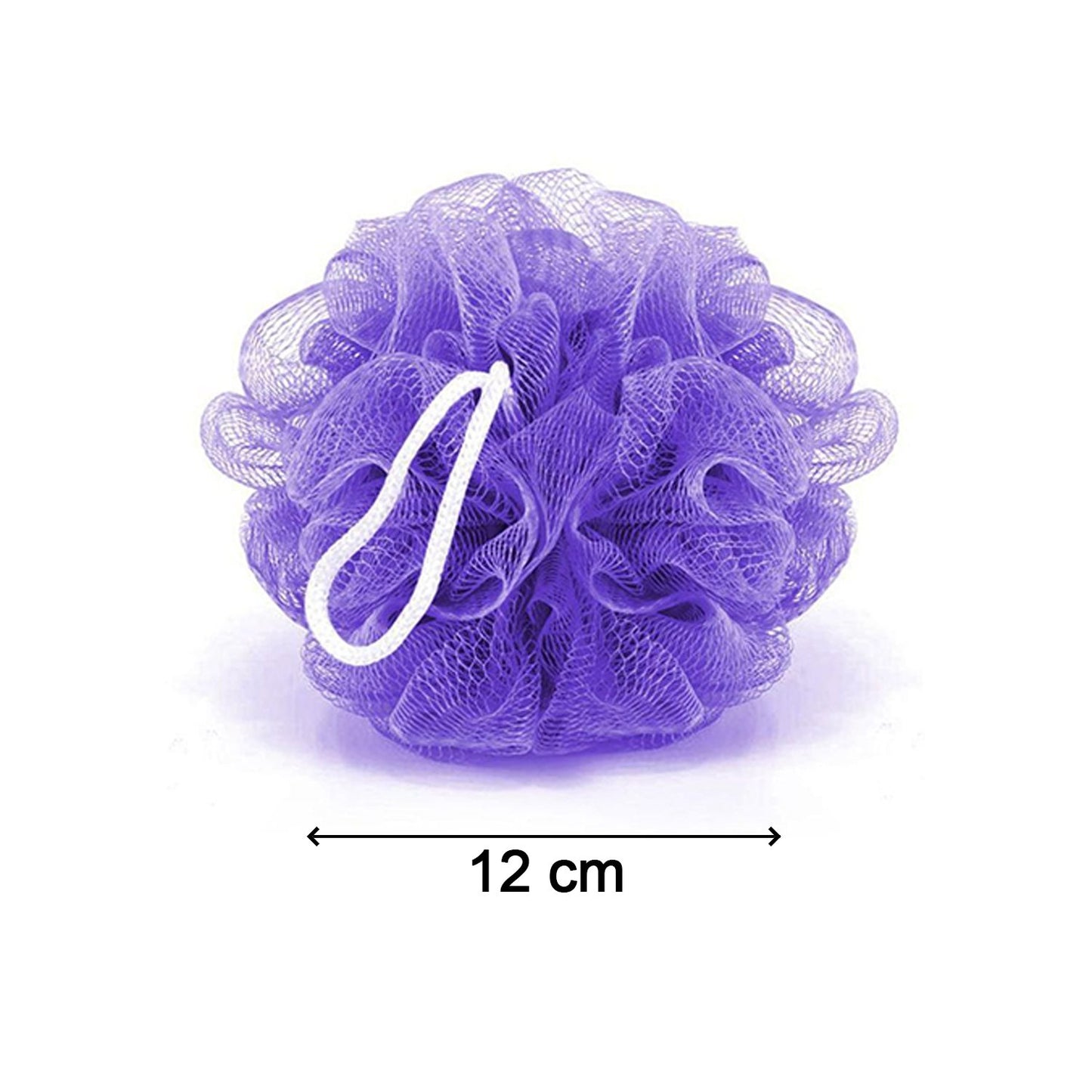 Six Wukusy bath shower loofah sponge poufs for body scrubbing, soft exfoliating bath and shower accessories in a pack of six.