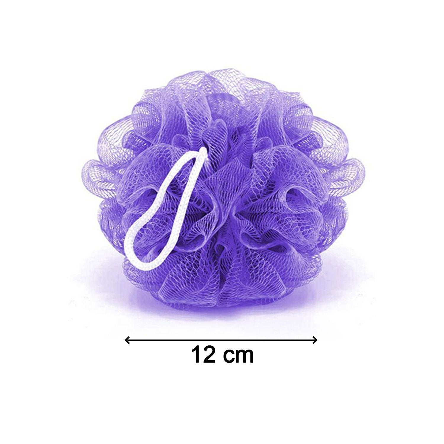 Six Wukusy bath shower loofah sponge poufs for body scrubbing, soft exfoliating bath and shower accessories in a pack of six.