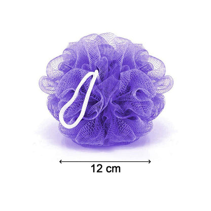 Six Wukusy bath shower loofah sponge poufs for body scrubbing, soft exfoliating bath and shower accessories in a pack of six.
