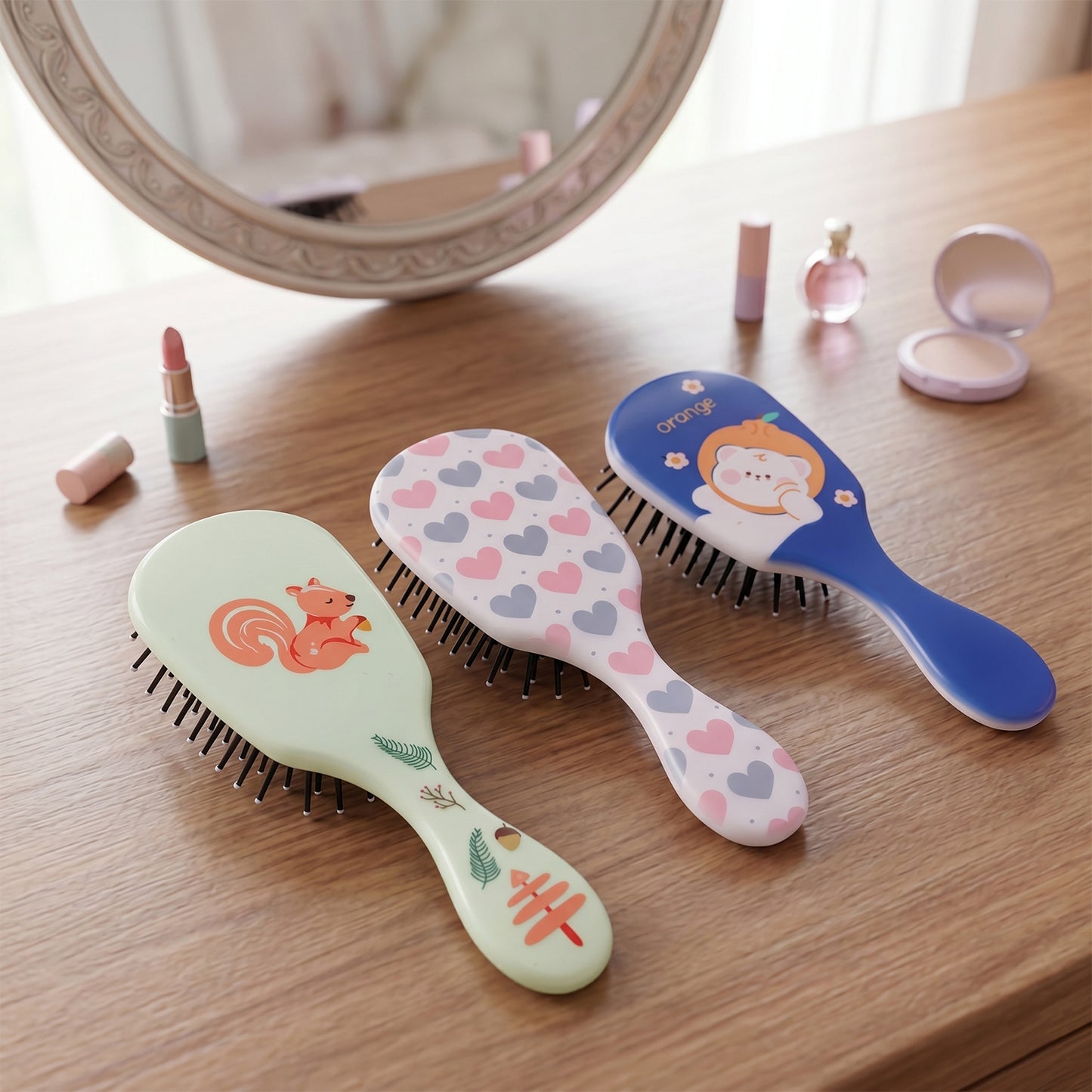 Colorful mix design kids hair comb by Wukusy with vibrant, playful patterns and durable plastic teeth for gentle hair styling.
