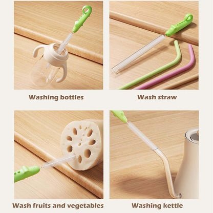 Wukusy bottle spout cleaning brush with ergonomic handle, 22 cm long, designed for cleaning narrow bottle openings in home and kitchen.