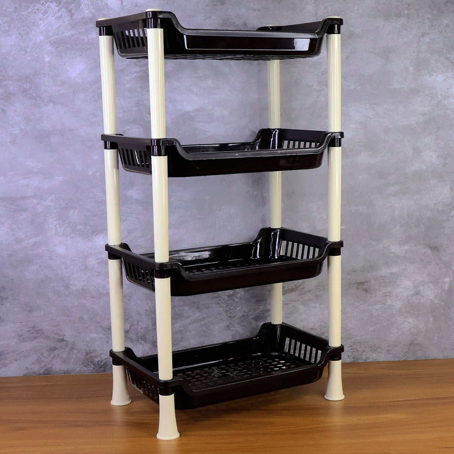 Wukusy Apex 4-layer small plastic storage rack for home and kitchen organization, featuring compact multi-purpose shelving unit.