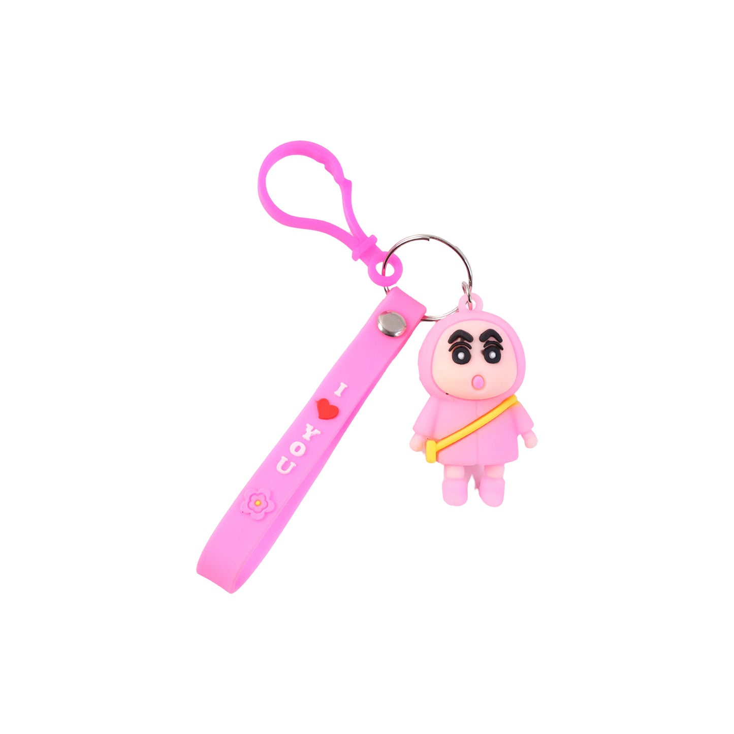 Cute cartoon doll figure keychain by Wukusy, featuring a colorful, expressive plush character with a metal keyring attachment.