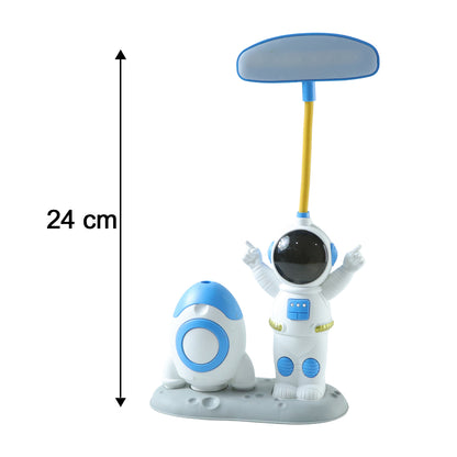 Kids astronaut LED study table lamp with built-in pencil sharpener, featuring a fun astronaut design and adjustable lighting.