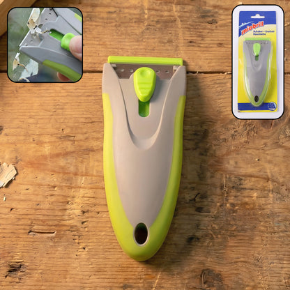 Wukusy multipurpose handheld glass surface scraper with ergonomic handle and replaceable blade for cleaning windows and tiles.